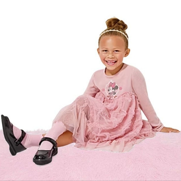 Disney Minnie Mouse Pink Long-Sleeve Tiered Tulle Toddler Little Girls Dress - Picture 2 of 6